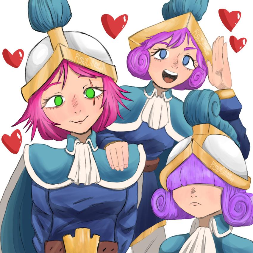 3girls, absurdres, blue_eyes, blush, breasts, clash_royale, green_eyes, hair_over_eyes