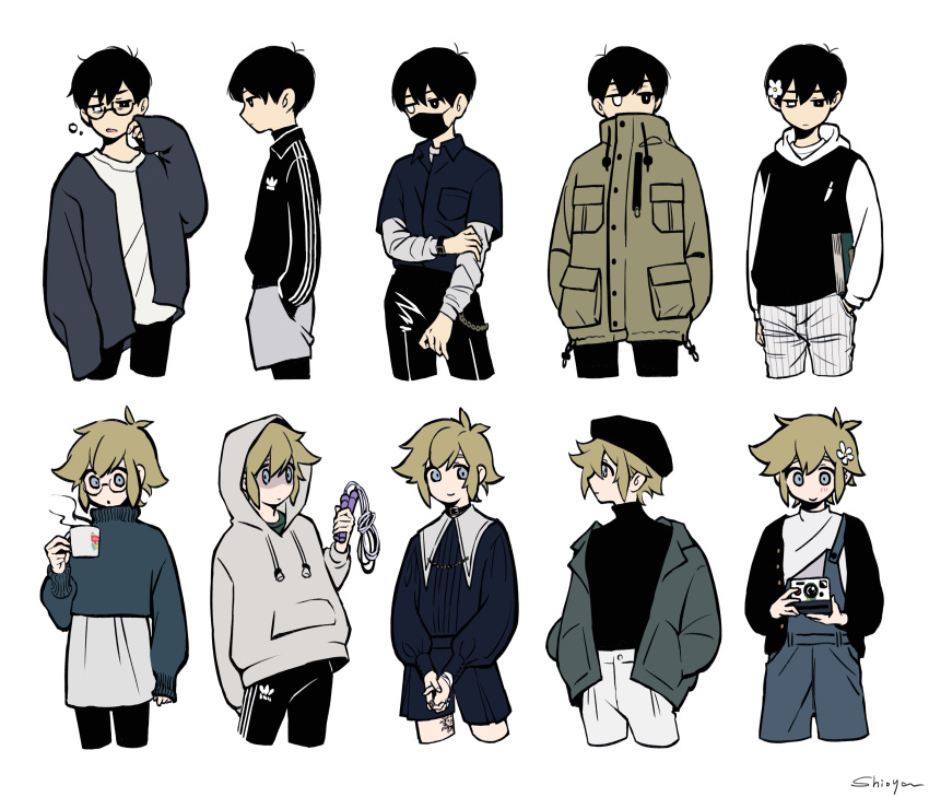 2boys, absurdres, alternate_costume, antenna_hair, artist_name, basil_(faraway)_(omori), basil_(omori), beret