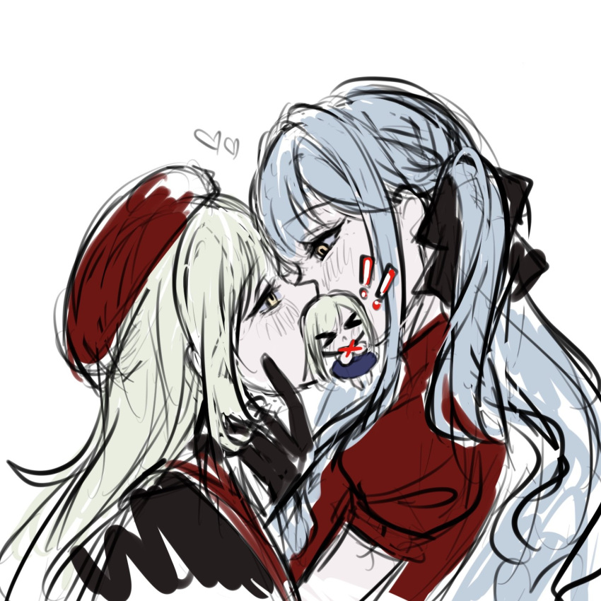 2girls, bang_dream!, bang_dream!_it's_mygo!!!!!, beret, black_gloves, blue_hair, censored, character_censor