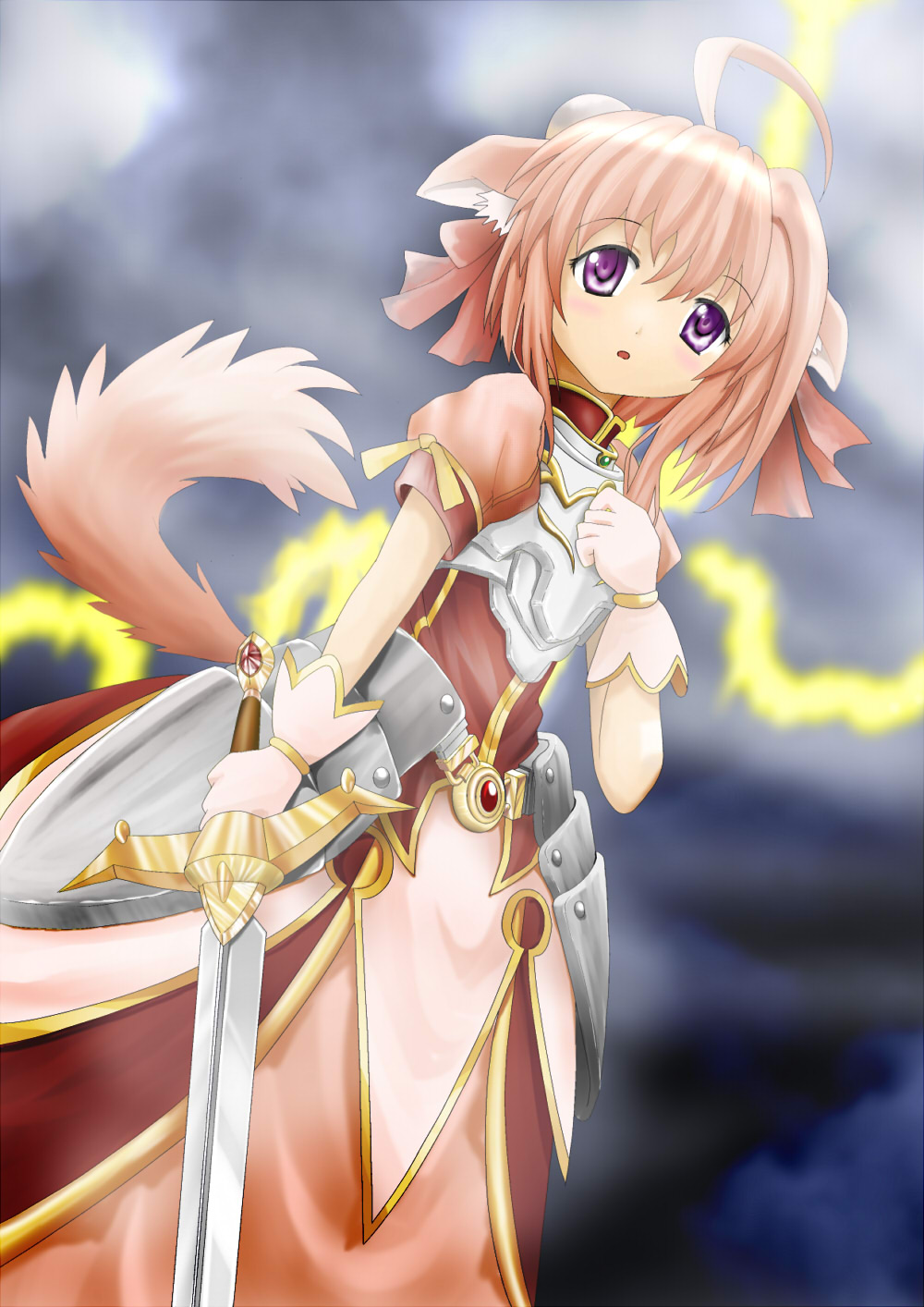 animal_ears, armor, armored_dress, dog_days, dog_ears, dog_tail, highres, millhiore_f_biscotti