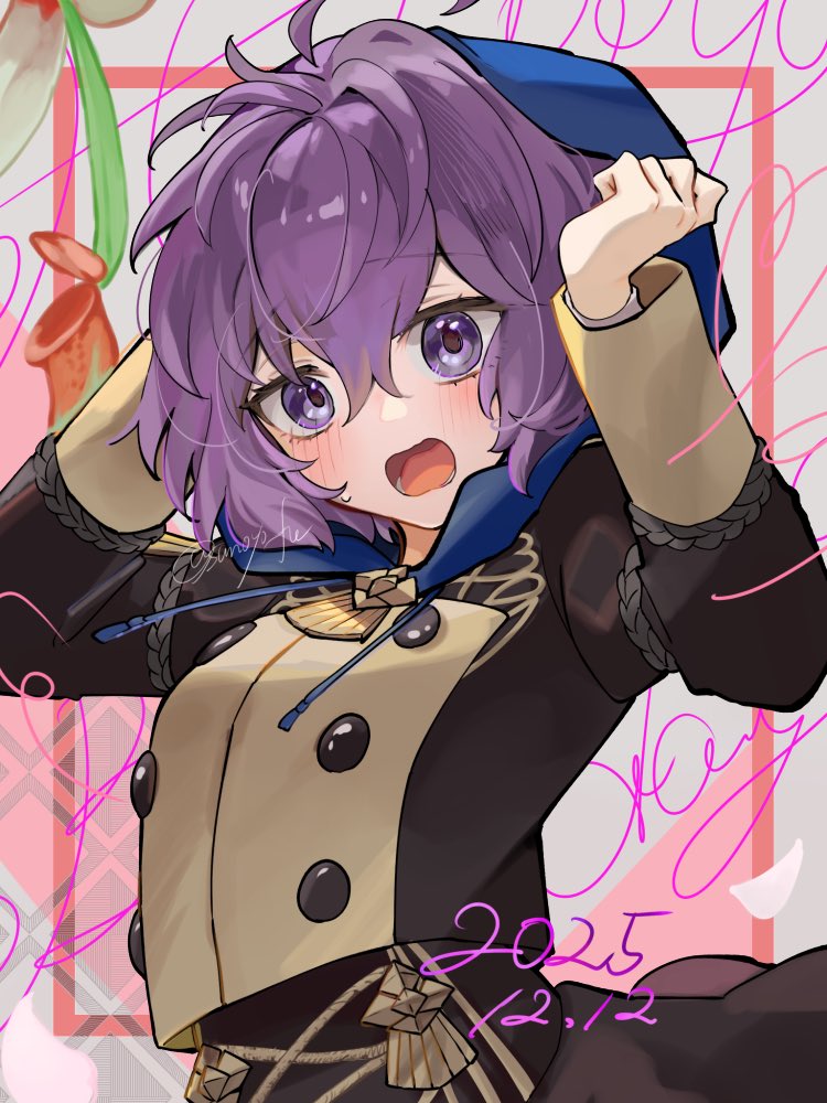 1girl, bernadetta_von_varley, blush, breasts, buttons, commentary_request, dated, fire_emblem