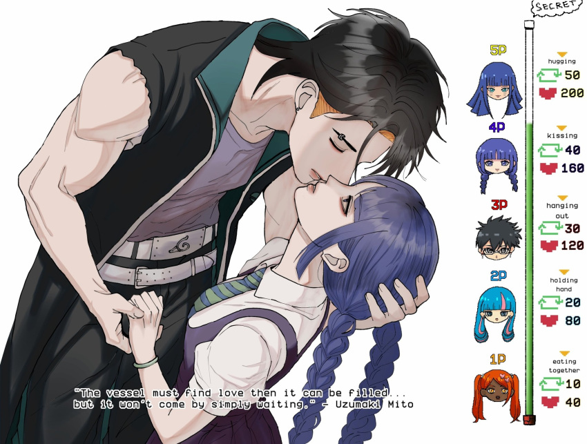 1boy, 5girls, ada_(naruto), akimichi_chouchou, belt, belt_buckle, black_coat, black_hair