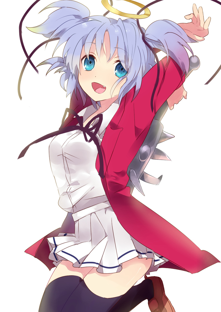 angel, blue_eyes, blue_hair, bokusatsu_tenshi_dokuro-chan, club, excalibolg, fang, halo