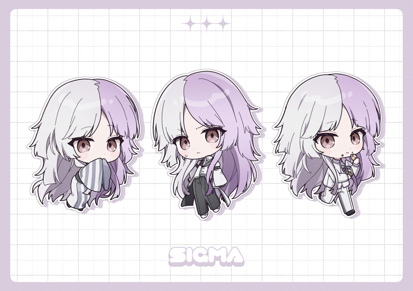 1boy, black_pants, brown_eyes, bungou_stray_dogs, character_name, chibi, closed_mouth, collared_shirt