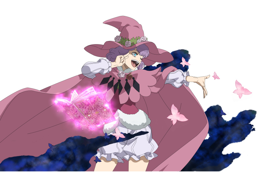 1girl, absurdres, black_clover, black_clover_m:_rise_of_the_wizard_king, blue_eyes, bug, butterfly, cloak