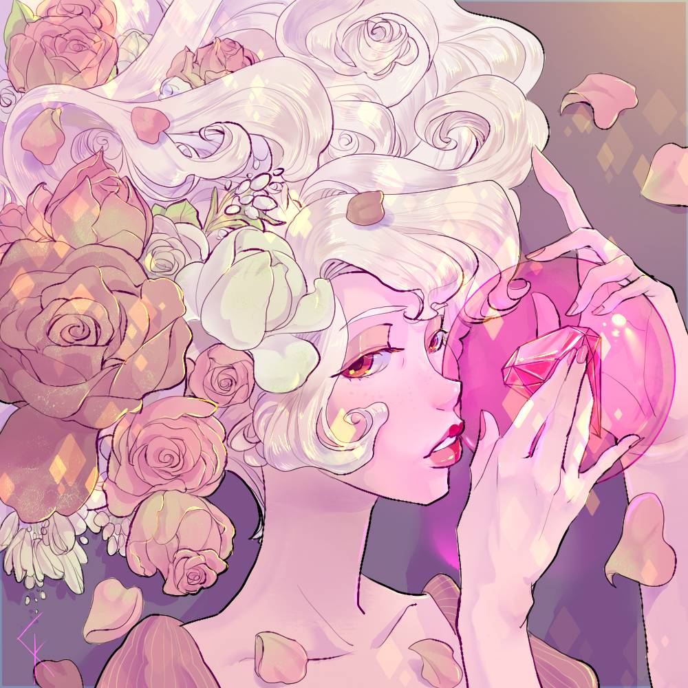 1girl, cassiel-k, colored_skin, diamond_(gemstone), flower, gem, gem_(steven_universe), holding