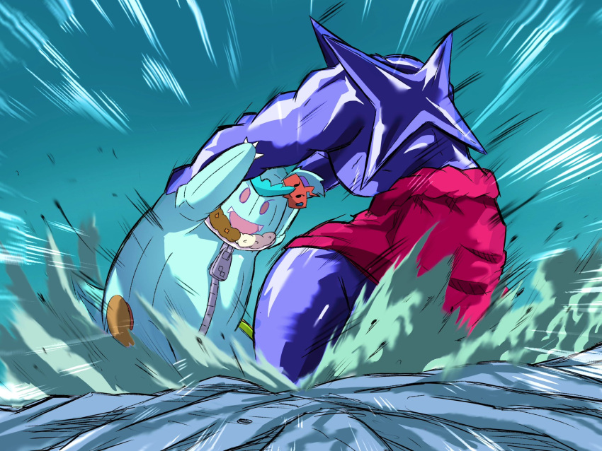 battle, broly_(dragon_ball_z), broly_(dragon_ball_z)_(cosplay), cellphone, clash, colored_skin, cosplay, dragon_ball