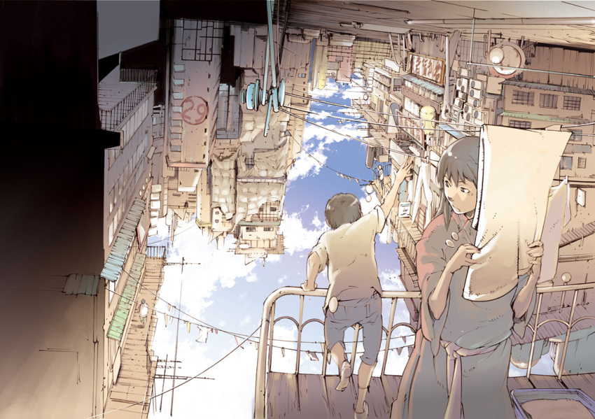 background, child, city, landscape, laundry, miyashita_hiroki, original, scenery