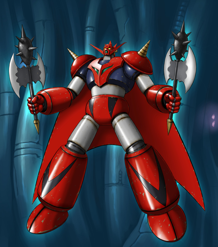 alternate_form, arm_blade, armor, axe, battle_axe, blue_armor, cable, chipped_paint