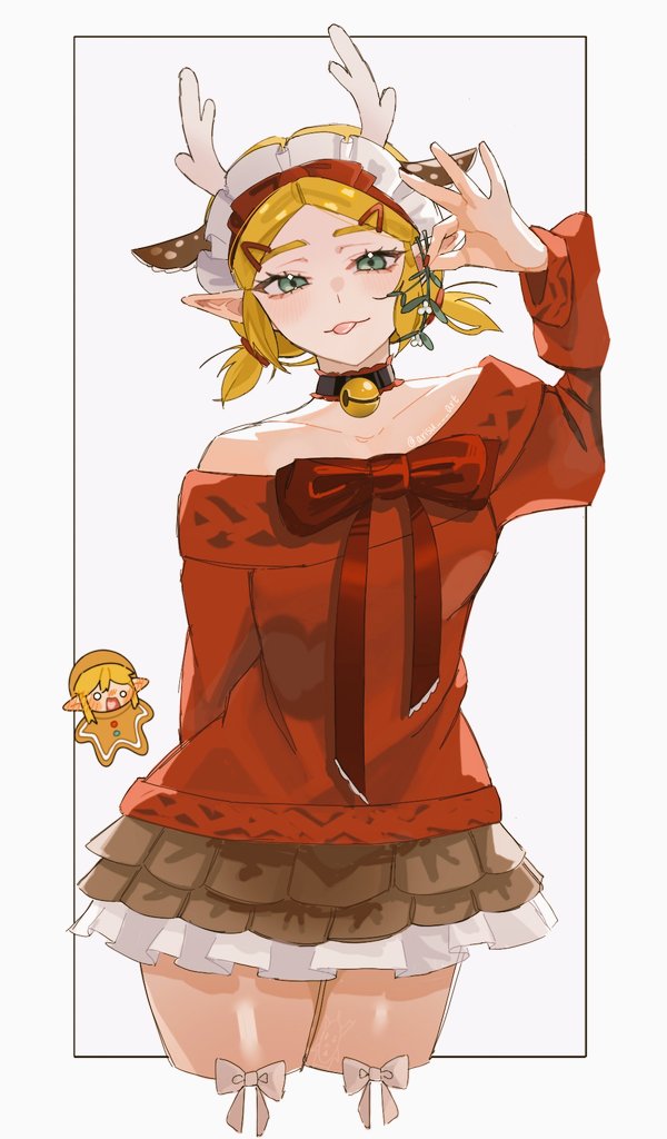 1boy, 1girl, animal_costume, arisu_art, bare_shoulders, bell, blonde_hair, breasts