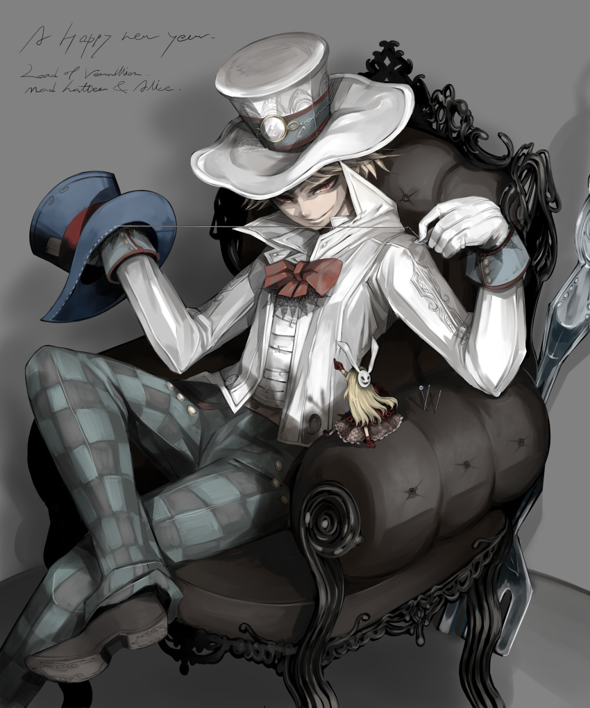 absurdres, alice_(lord_of_vermilion), alice_(lord_of_vermlion), blonde_hair, bowtie, crossed_legs, hat, highres