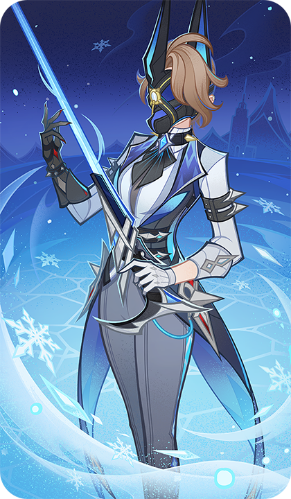 1girl, asymmetrical_gloves, bad_source, black_mask, brown_hair, closed_mouth, frost_operative_(genshin_impact), gauntlets