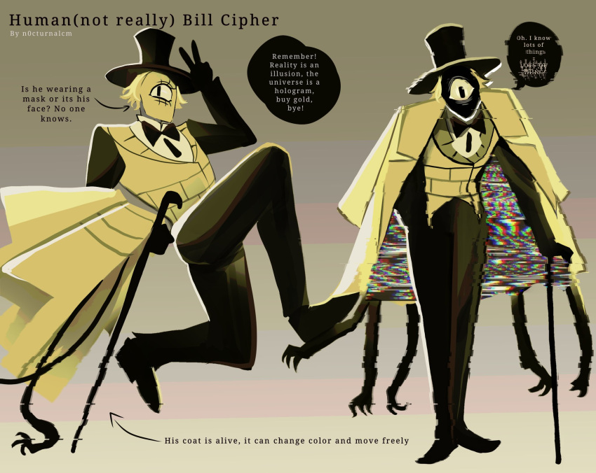 1other, bill_cipher, black_skin, cane, colored_skin, commentary, distortion, english_commentary