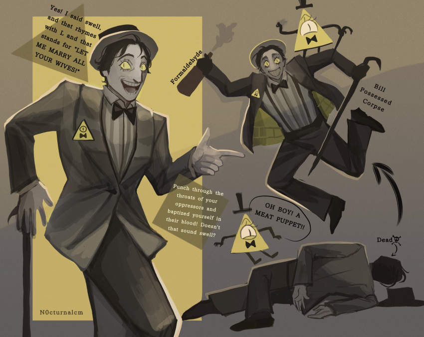 1other, bill_cipher, black_coat, bow, bowtie, cane, coat, colored_sclera