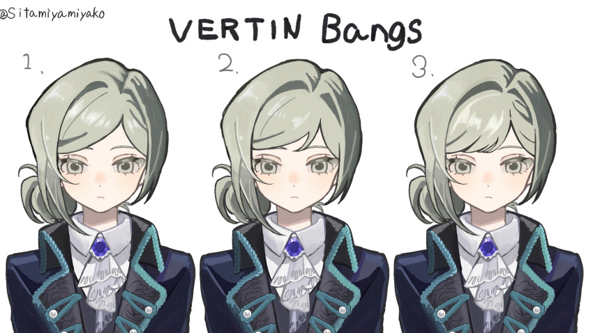 1girl, absurdres, ascot, black_coat, brooch, closed_mouth, coat, collared_shirt