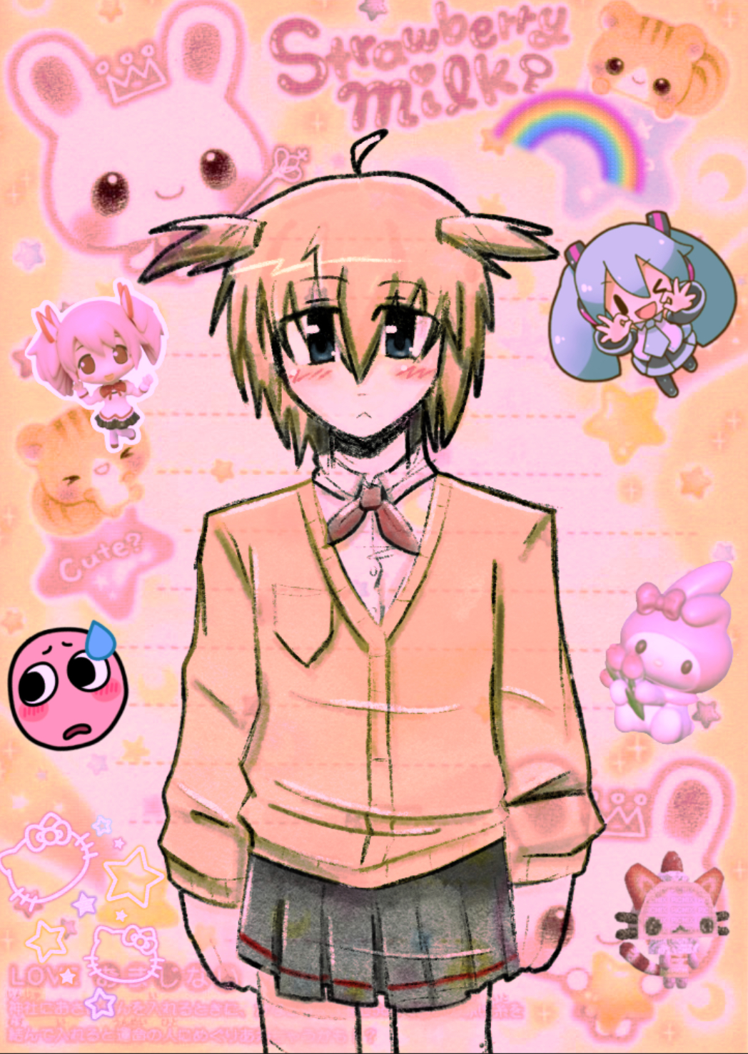 #anime, #cute, #oc, 2000s_(style), cat, hatsune_miku, highres, my_melody, non-web_source, vocaloid