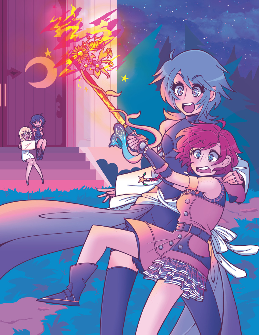 +_+, 4girls, absurdres, ahoge, aqua_(kingdom_hearts), belt, black_belt, black_boots