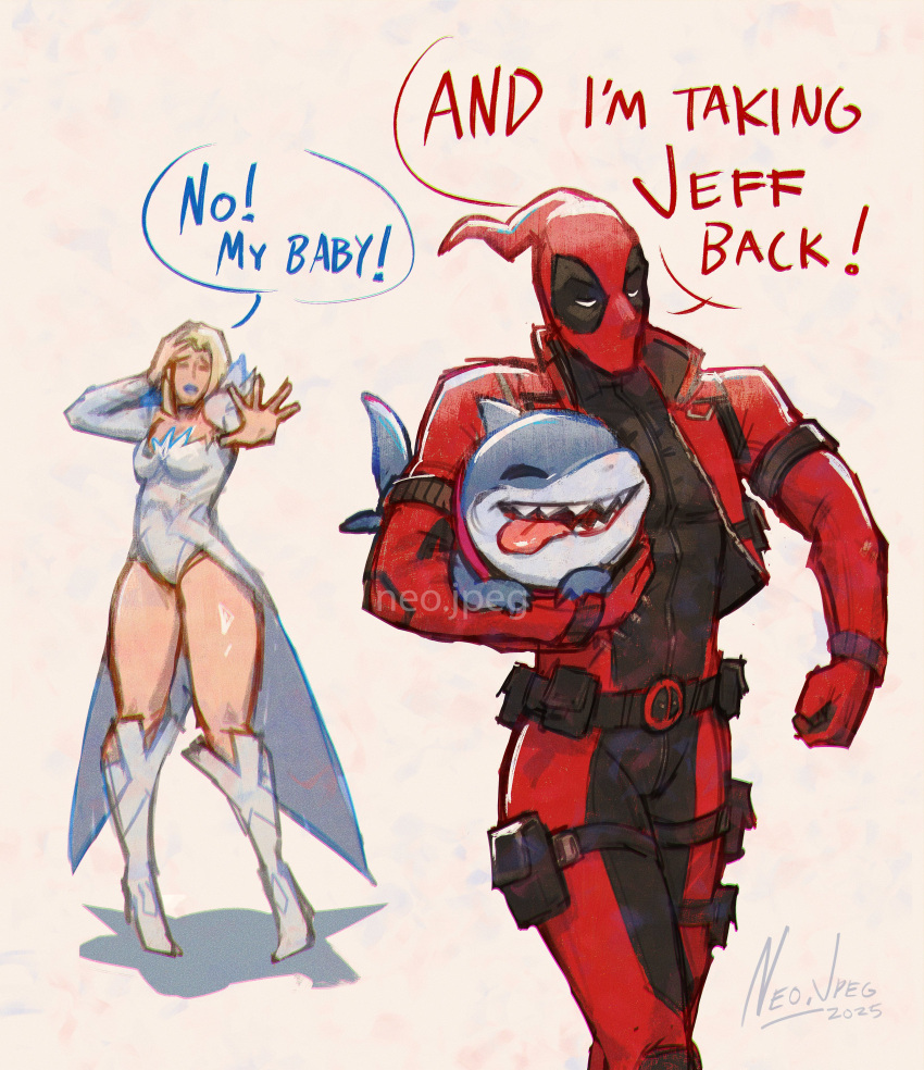 1boy, 1girl, absurdres, artist_name, closed_mouth, dated, deadpool, emma_frost