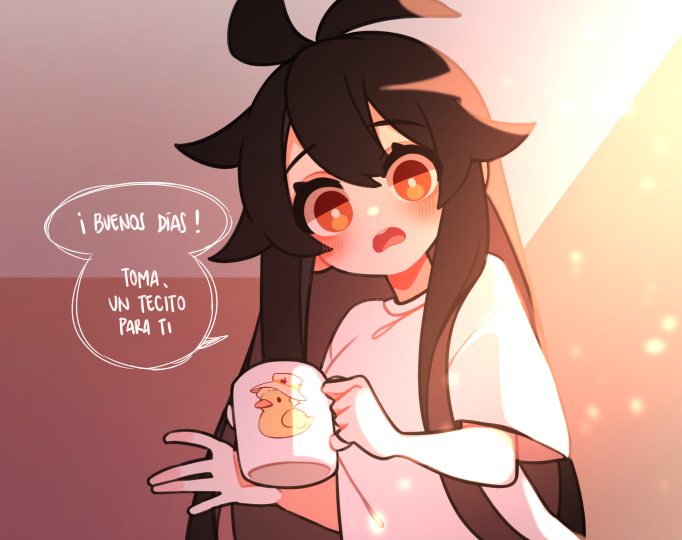 1girl, antenna_hair, black_hair, blush, bright_pupils, commentary, cup, hair_between_eyes