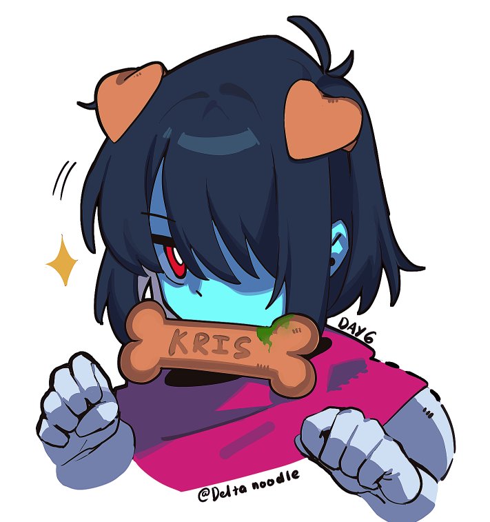 1other, animal_ears, black_hair, blue_skin, bob_cut, character_name, colored_skin, commentary