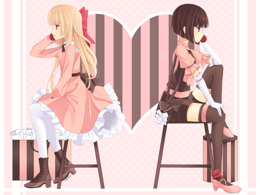copyright_request, cordless_phone, dress, elbow_gloves, gloves, hair_ribbon, heart, high_heels