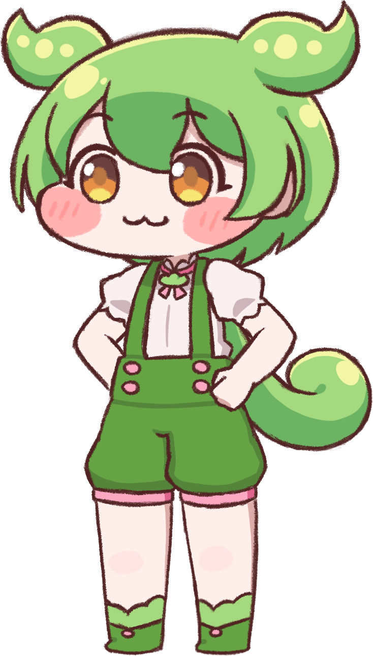 1girl, :3, blush, boots, commentary_request, full_body, green_boots, green_hair