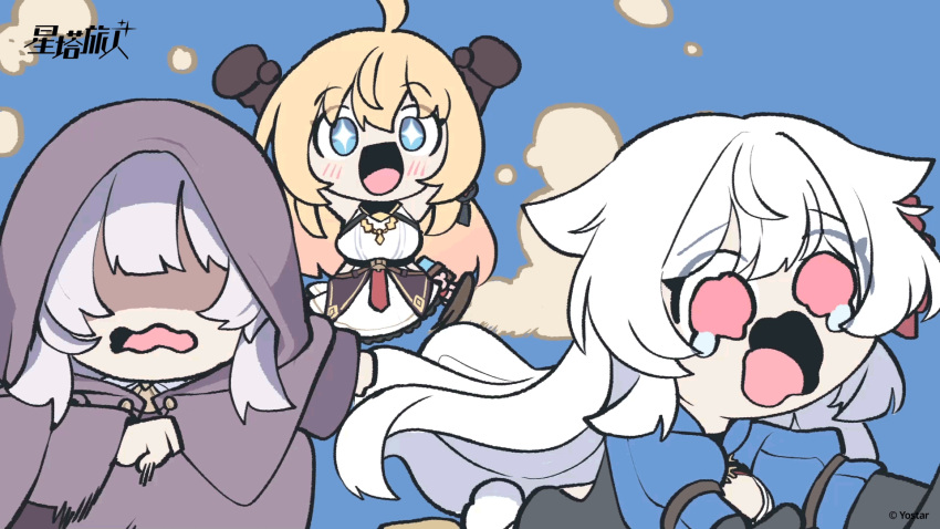 +_+, 3girls, :d, ahoge, animal_ears, animated, animated_gif, black_gloves