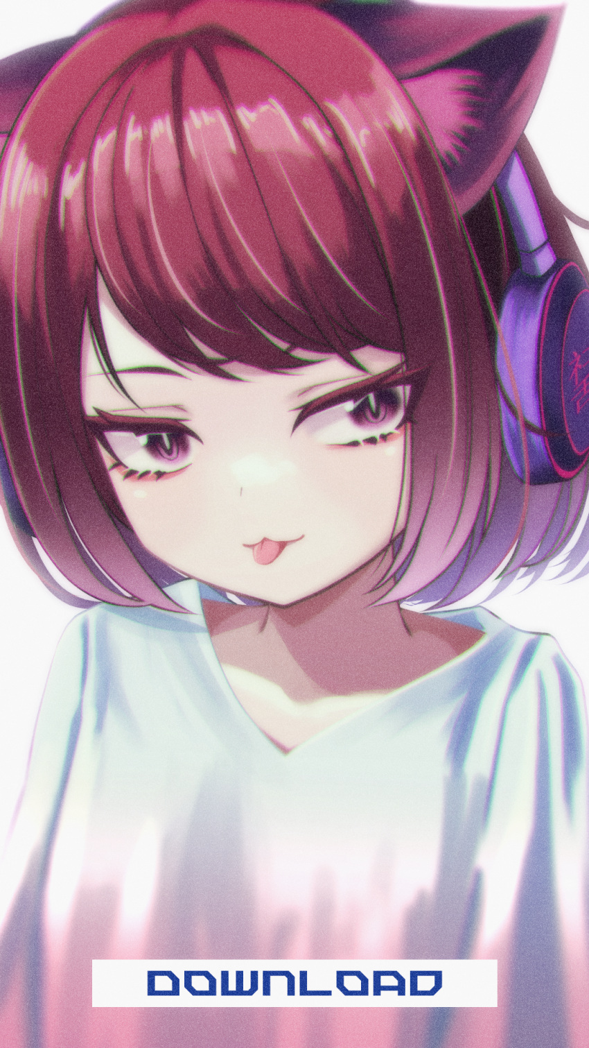 1girl, animal_ears, bright_pupils, cat_ears, commentary, dj_necojita, english_text, flat_chest