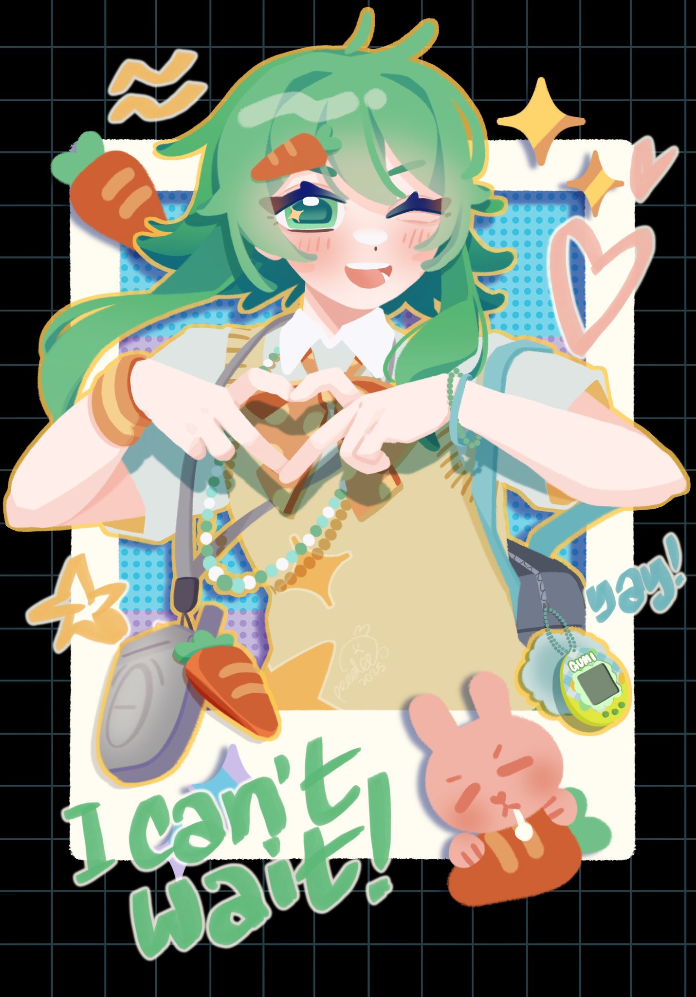 1girl, bead_necklace, beads, carrot, carrot_hair_ornament, collared_shirt, commentary, dot_nose