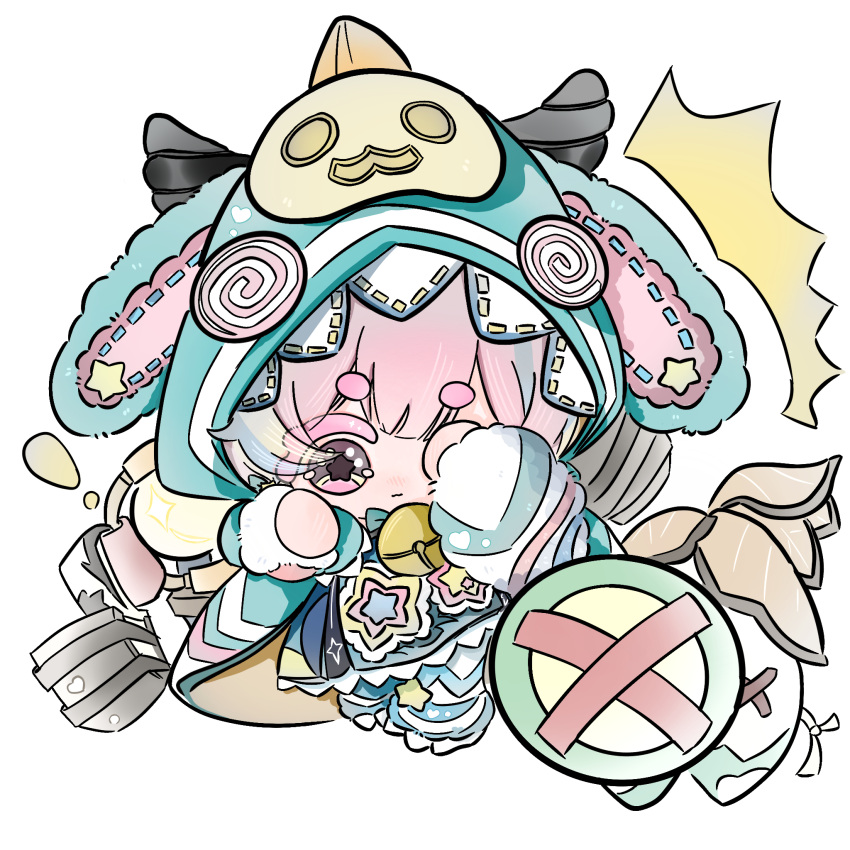 !, 1girl, ^^^, animal_costume, animal_ear_hood, aqua_bow, aqua_bowtie, aqua_coat