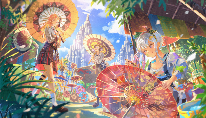 3girls, absurdres, airani_iofifteen, airani_iofifteen_(1st_costume), anya_melfissa, anya_melfissa_(indonesian_casual), atelier_umiyury, blonde_hair