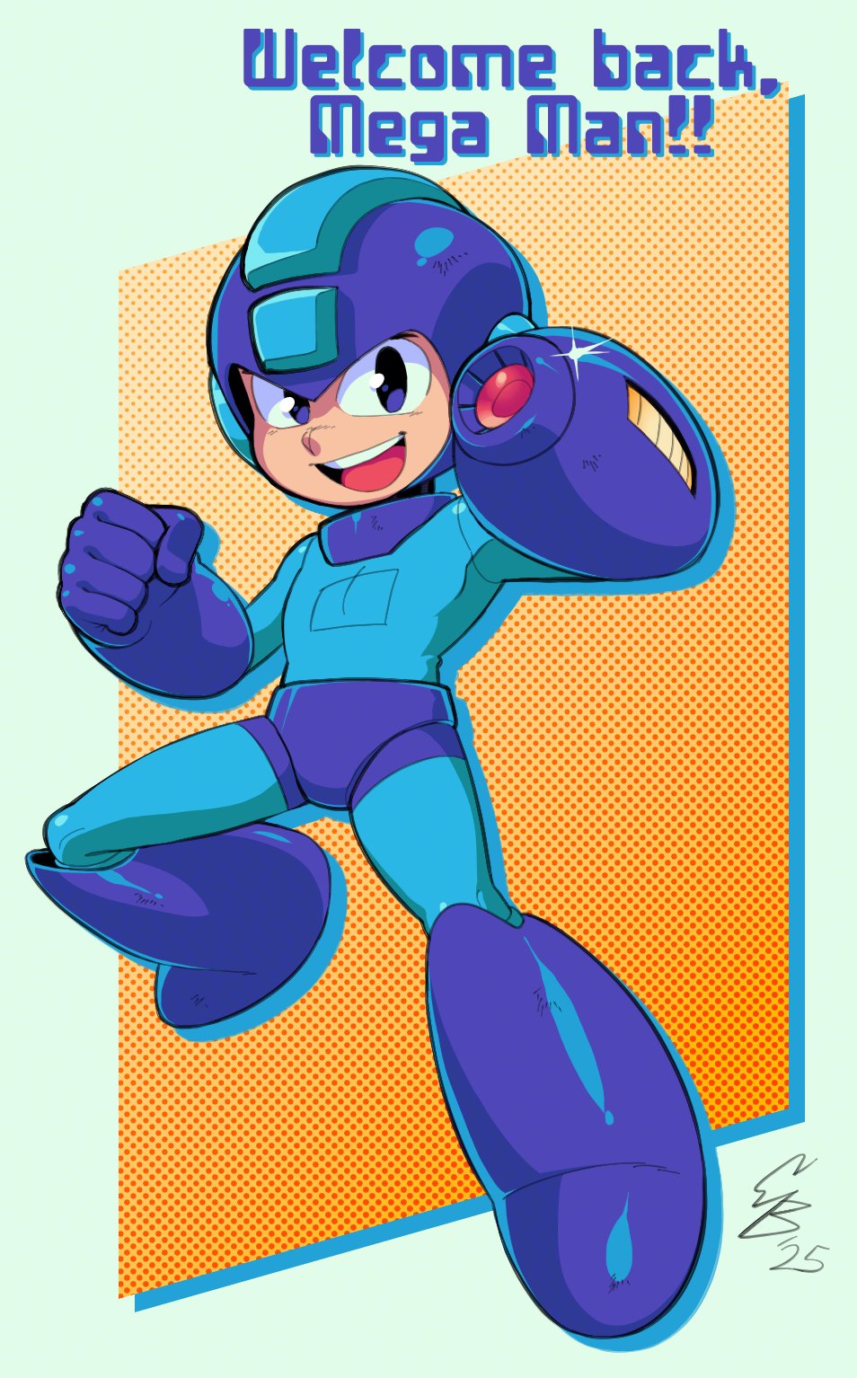 1boy, arm_cannon, blue_eyes, blue_helmet, commentary, english_commentary, english_text, ethandoesathing