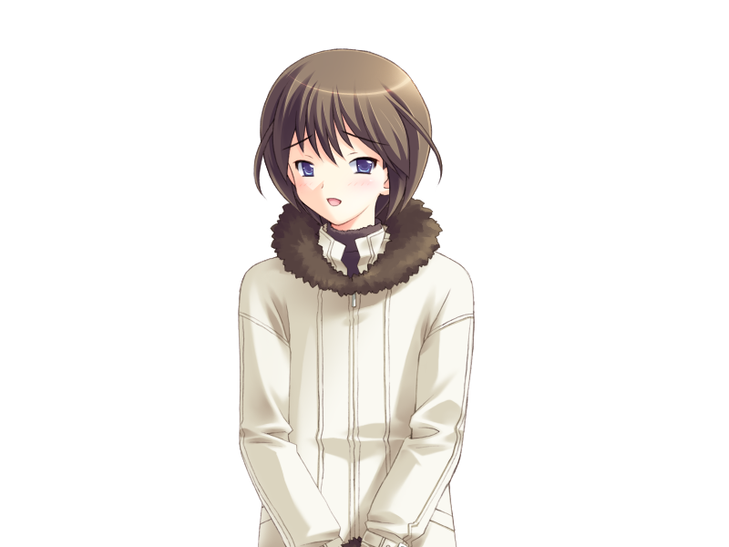 age_difference, antenna_hair, blue_eyes, blush, brown_hair, coat, game_cg, kuroda_akimi