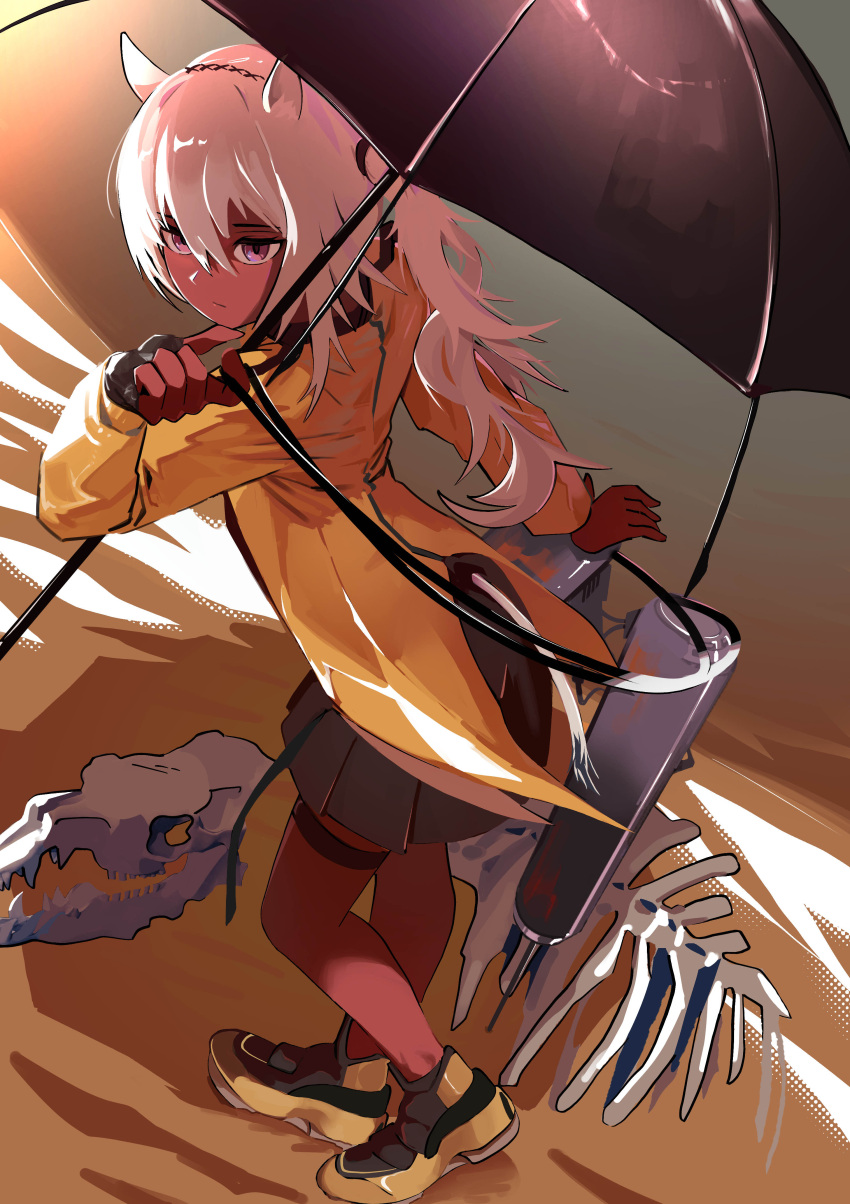1girl, absurdres, animal_ears, animal_skeleton, arknights, black_skirt, camel_ears, camel_girl