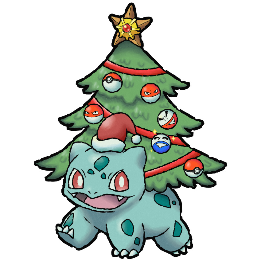 alternate_color, animal_ears, bright_pupils, bulbasaur, character_ornament, christmas, christmas_ornaments, christmas_tree