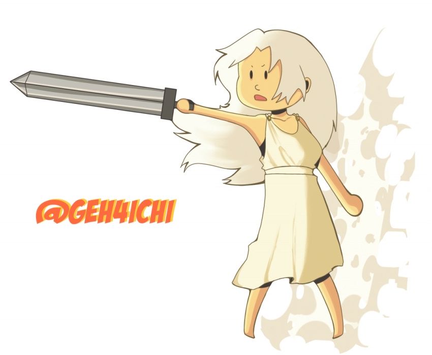 1girl, barefoot, chibi, chibi_only, commentary, dress, english_commentary, floating_hair
