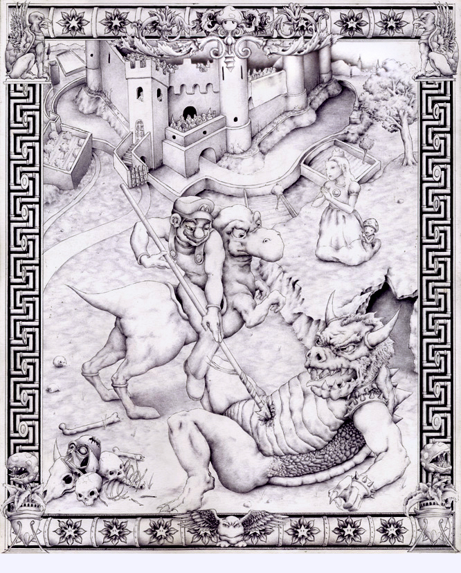 border, bowser, castle, darth_vader, fine_art_parody, frame, goomba, hat