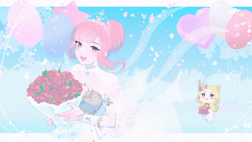+_+, 1girl, absurdres, ahoge, animal, armor, balloon, blue_gem