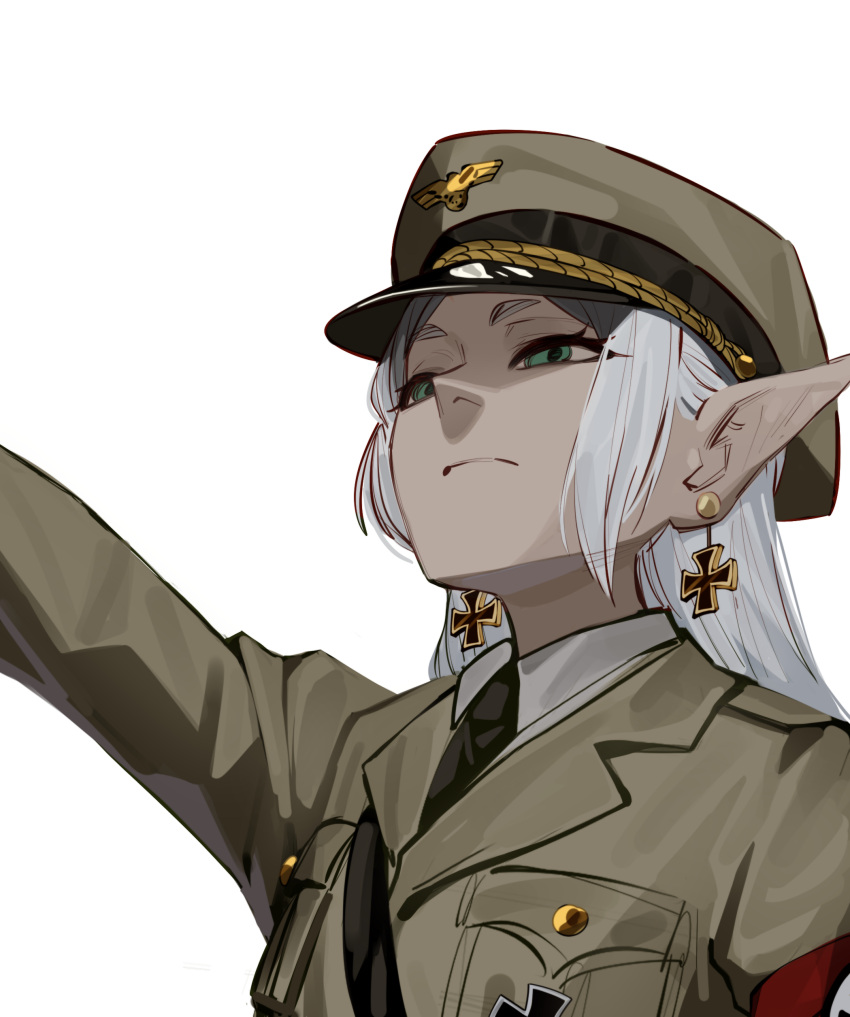 1girl, absurdres, black_necktie, closed_mouth, collared_shirt, cross, dingotoad, earrings