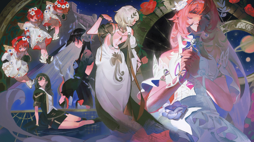 6+girls, absurdres, aglaea_(honkai:_star_rail), black_hair, blonde_hair, colored_inner_hair, cyrene_(demiurge)_(honkai:_star_rail), cyrene_(honkai:_star_rail)