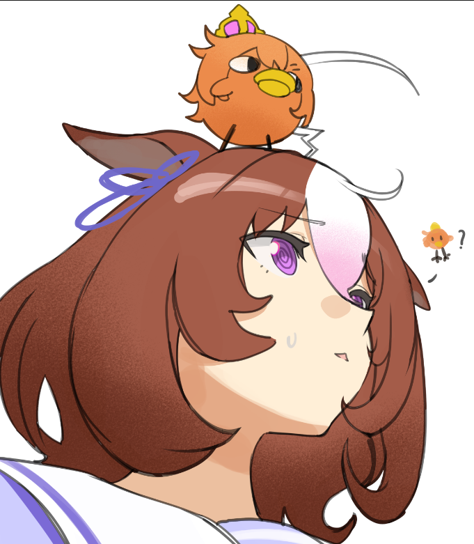 1girl, ?, @_@, ahoge, animal_ears, animal_on_head, animalization, beak