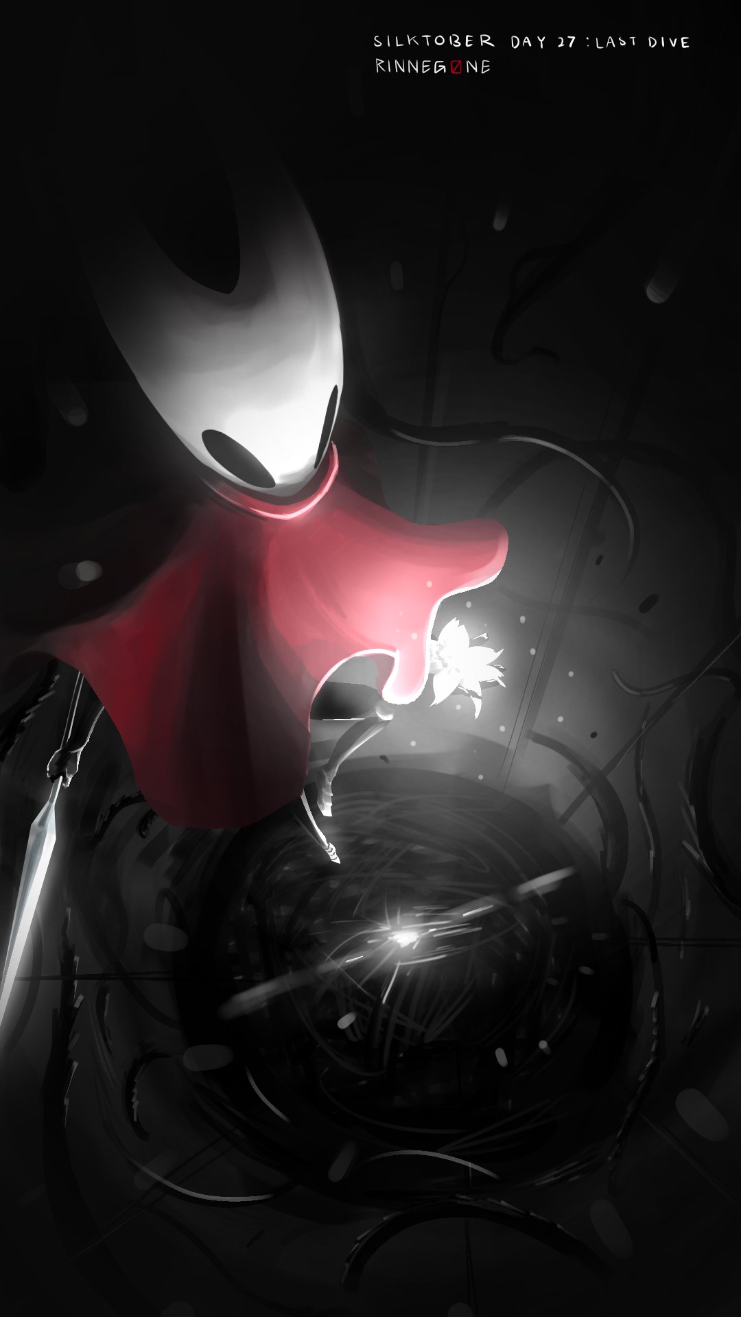 1girl, arthropod_girl, artist_name, black_eyes, black_skin, cloak, colored_skin, dated