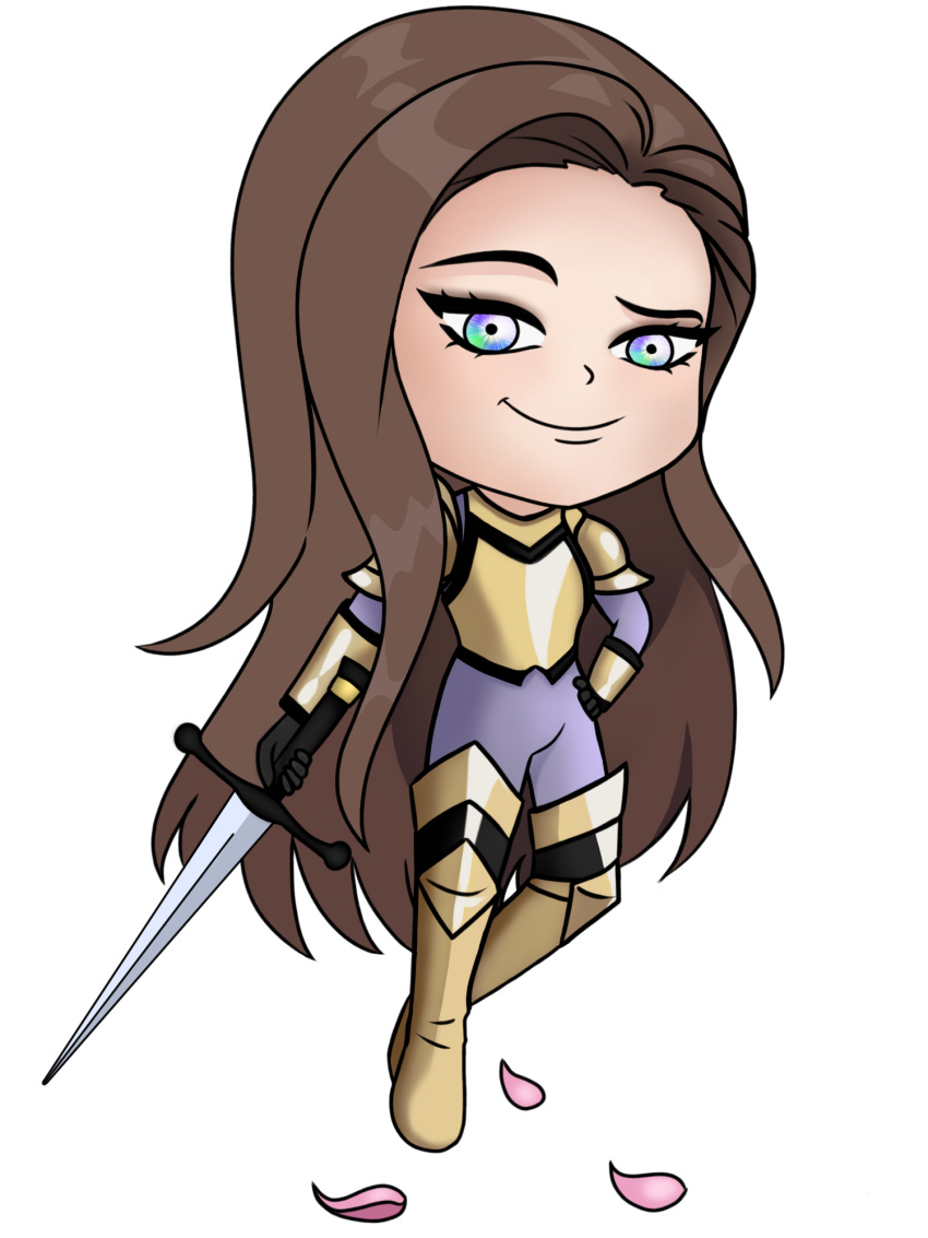 1girl, armor, brown_hair, catphine, chibi, chibi_only, commentary, english_commentary