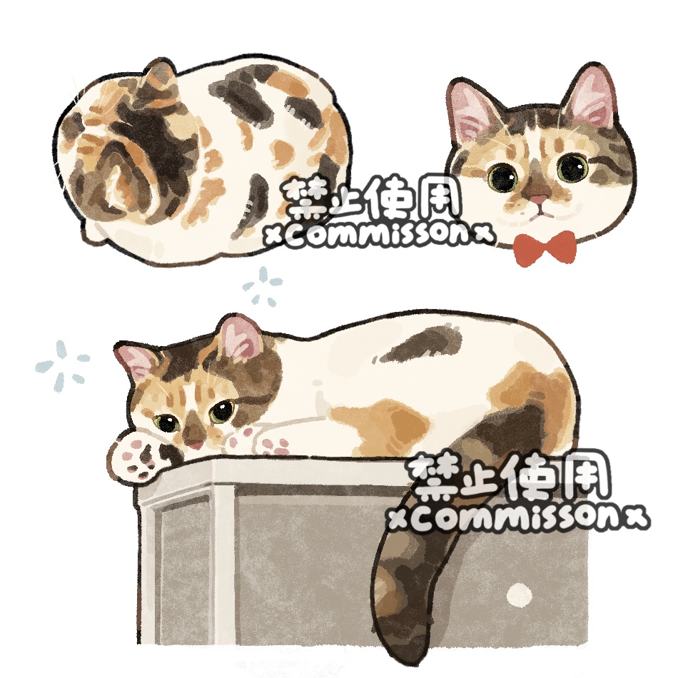 animal, animal_focus, bow, bowtie, caliby_cat, calico_(pattern), calico_cat, cat