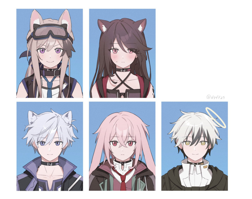 2girls, 3boys, adnachiel_(arknights), animal_ear_fluff, animal_ears, ansel_(arknights), arknights, black_collar