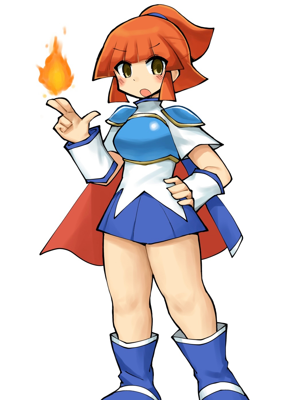 1girl, :o, arle_nadja, armor, blue_armor, blue_boots, blue_cape, blue_skirt