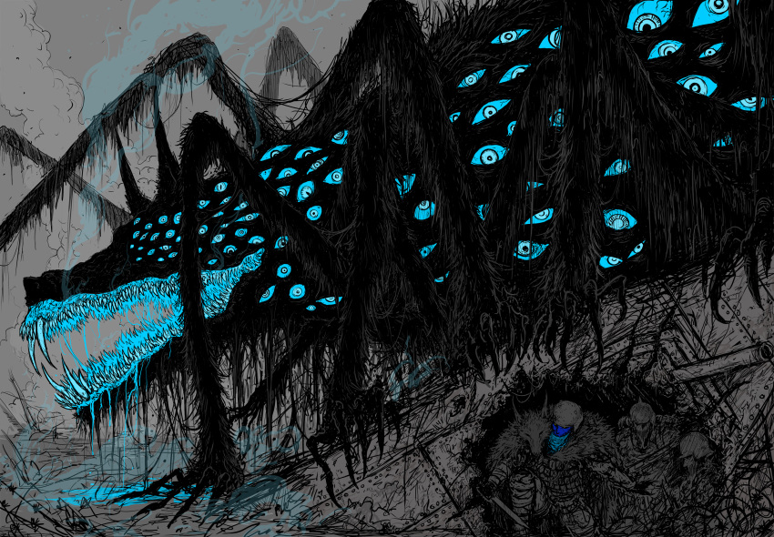 3others, absurdres, blue_eyes, claws, eldritch_abomination, extra_arms, extra_eyes, extra_legs