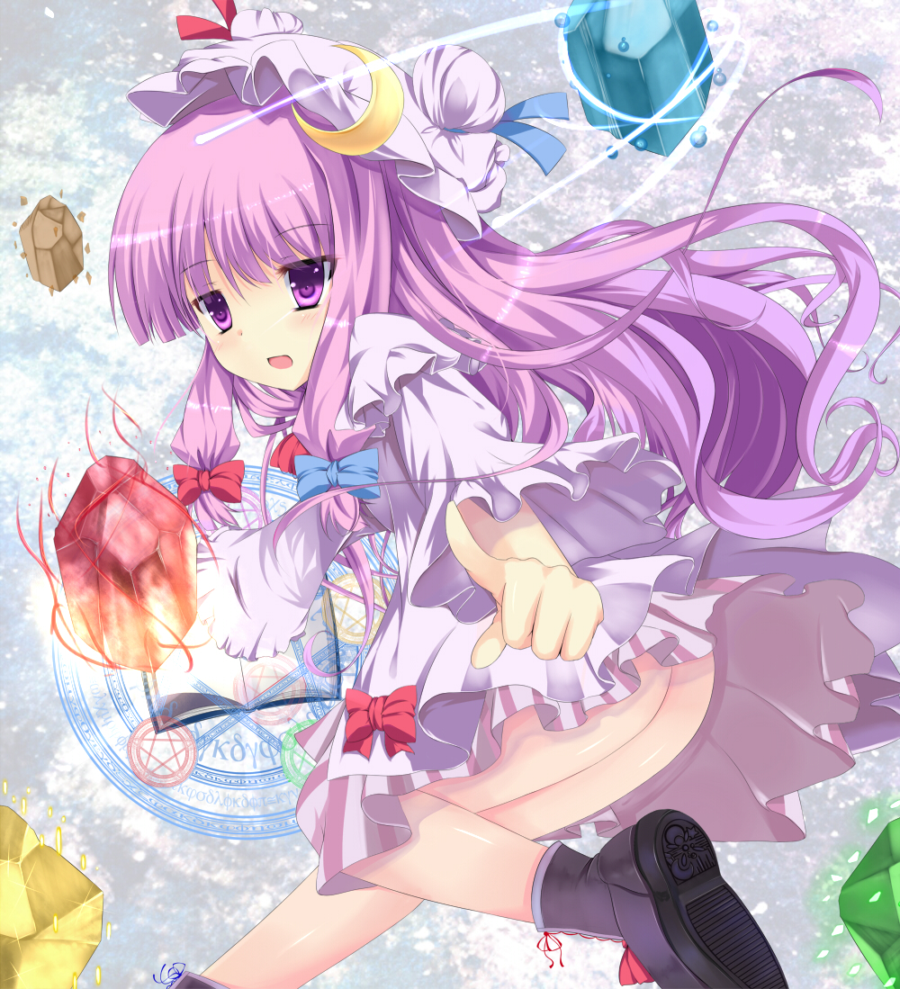 ass, blush, book, boots, bow, crescent, crystal, fujieda_uduki