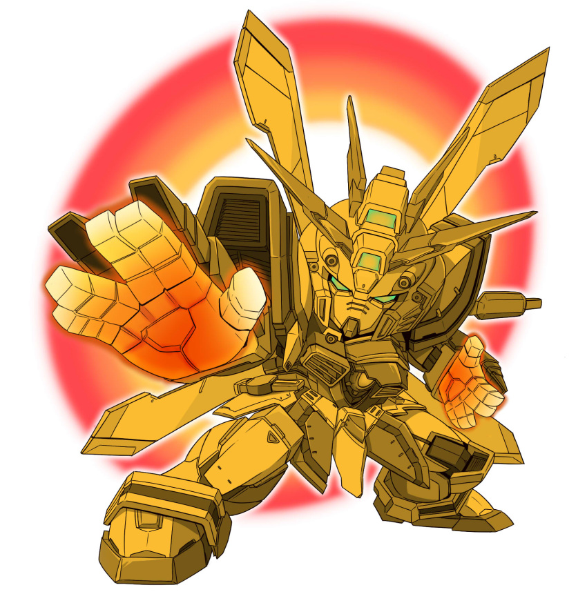 aitsugawa_rui, bakunetsu_god_finger, commentary, g_gundam, glowing, glowing_eyes, glowing_hand, god_gundam