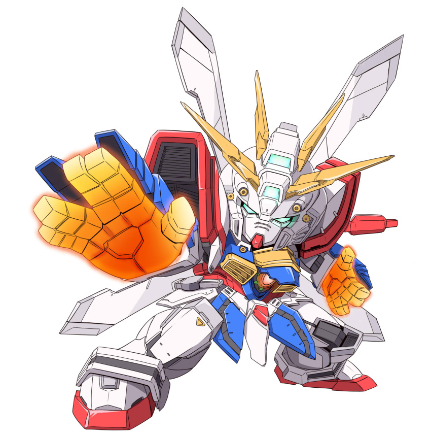 aitsugawa_rui, bakunetsu_god_finger, commentary, g_gundam, glowing, glowing_eyes, glowing_hand, god_gundam